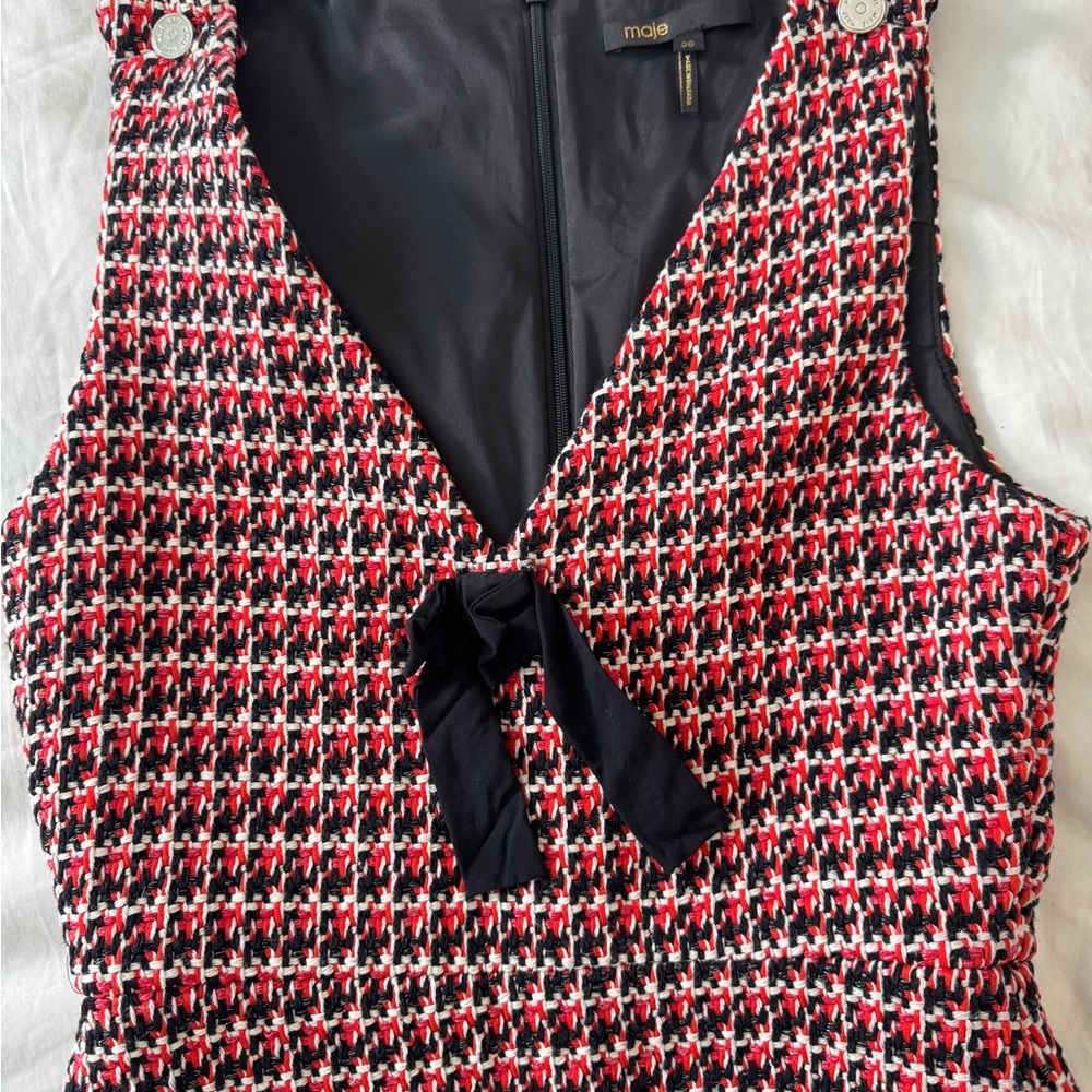 Maje Houndstooth Romper Dress with Button Detail
